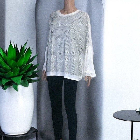 NWT Vocal Ivory Dolman Long Sleeve Rhinestone Top - Picture 9 of 16